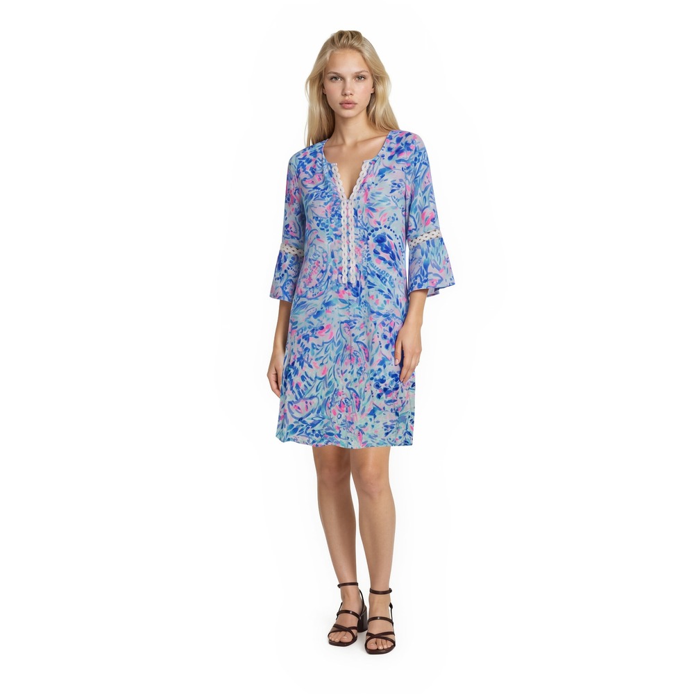 Lilly Pulitzer Tunic Dress Women's Size Small Blue Pink Floral Crochet‎ Lace